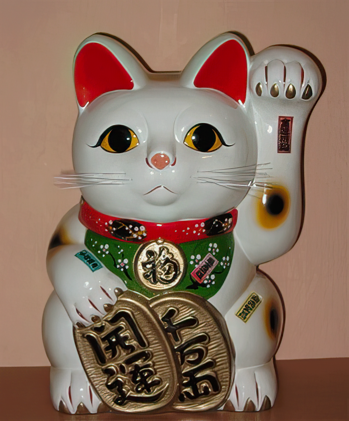 The cat statue Maneki Neko with a gold coin